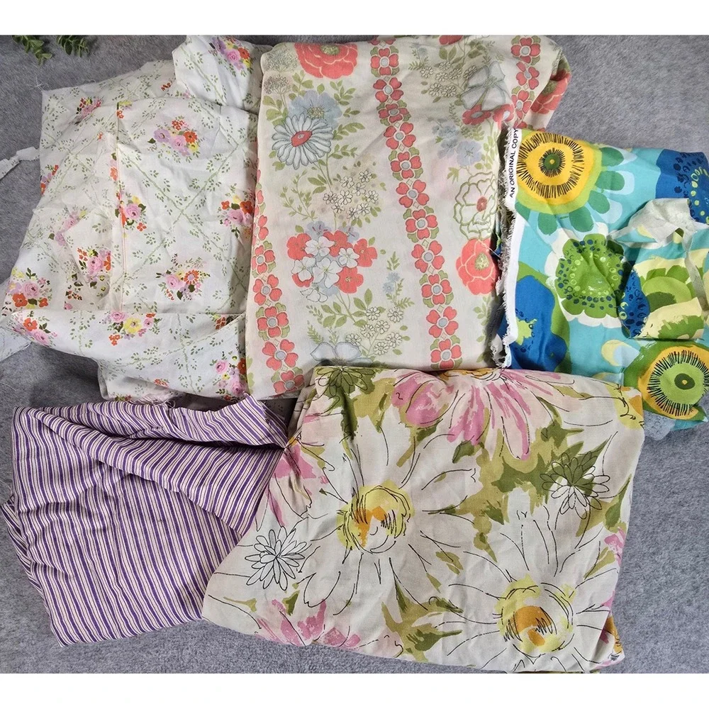 Vintage Fabric Scrap Lot 13lb Floral Lace Mod Retro Cotton Mixed Prints & Sizes
